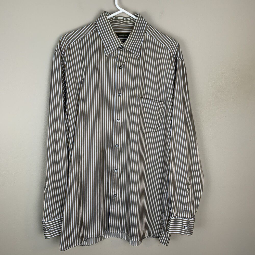 Ermenegildo Zegna Mens Dress Shirt XL Stripe Button Up Long Sleeve Designer